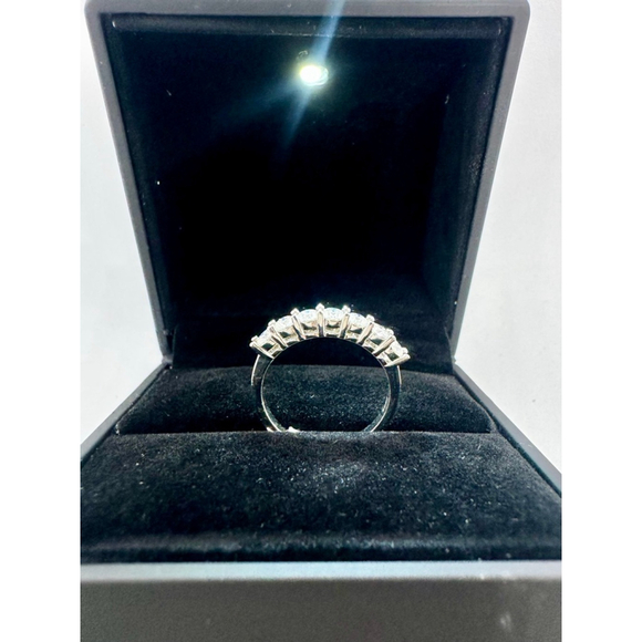 Moissanite Band 7 Stone Anniversary Wedding Ring 18K 925 GRA Round - Picture 3 of 17